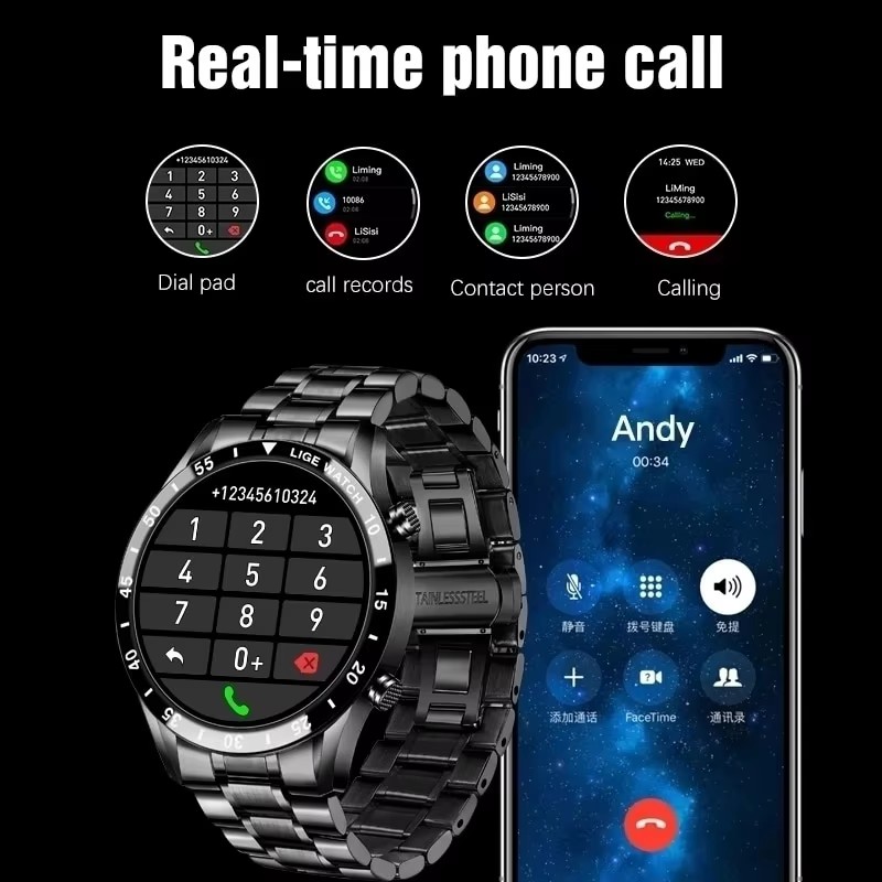 LIGE New Bluetooth Call Smart  - огляд і ціна Luxury Watch On Wrist