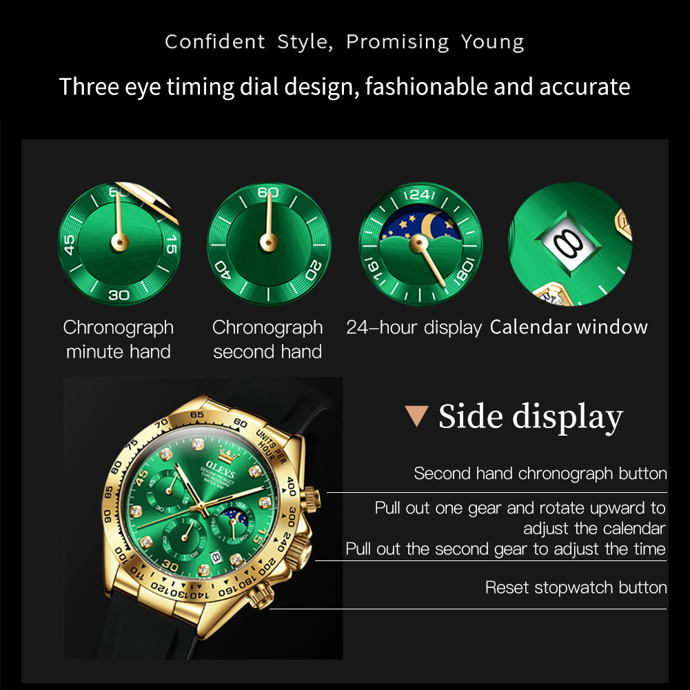 OLEVS 2875 Men's Watches Luxur - огляд і ціна Luxury Watch Green Dial