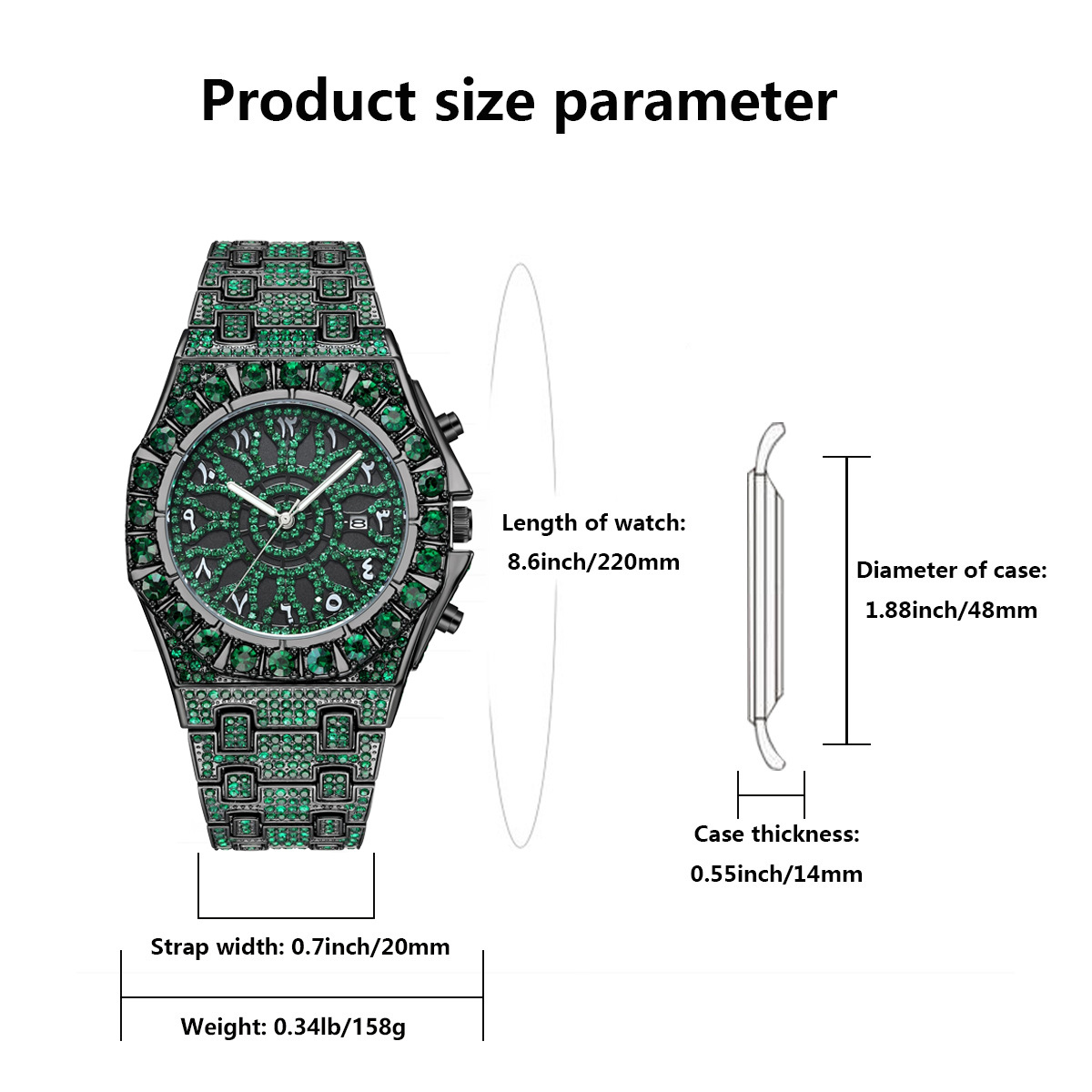 Hip Hop Green Ice Wristwatch M - огляд і ціна Luxury Watch And Jewelry Brand