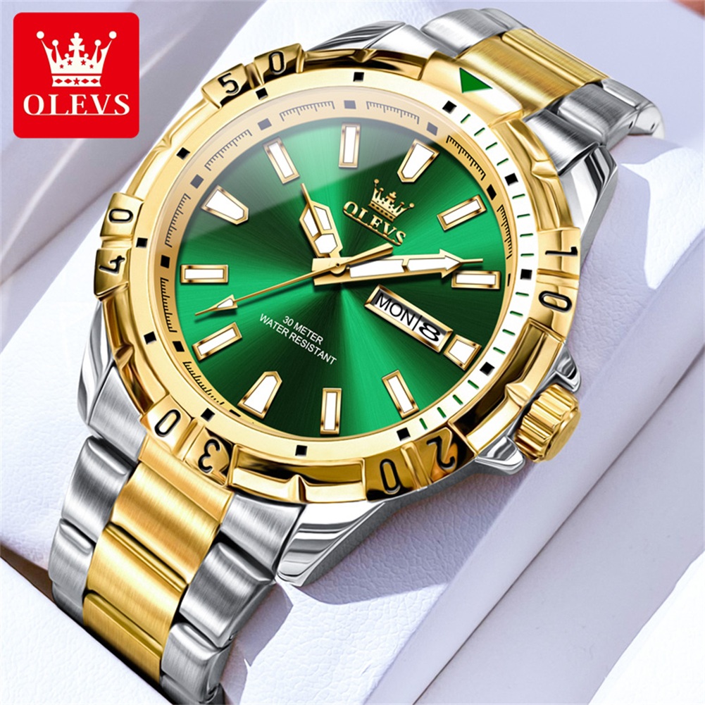 OLEVS 5560 Top Brand Quartz Wr - огляд і ціна Luxury Watch Green Dial