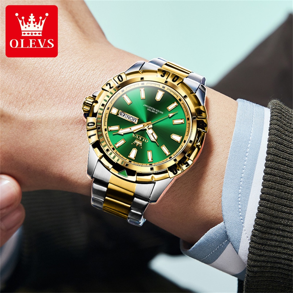 OLEVS 5560 Top Brand Quartz Wr - огляд і ціна Luxury Watch Green Dial
