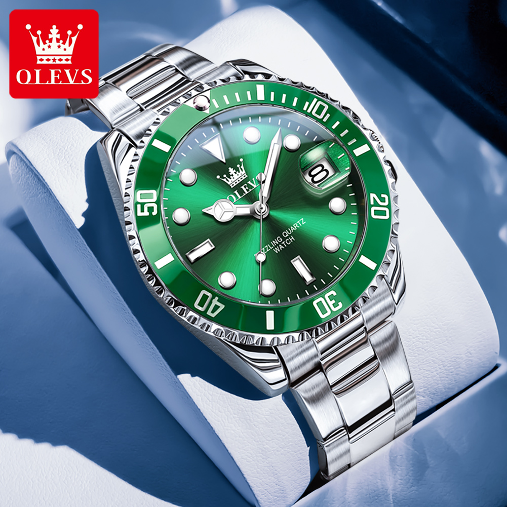OLEVS Men's Watches 5885G Top  - огляд і ціна Luxury Watch Green Dial