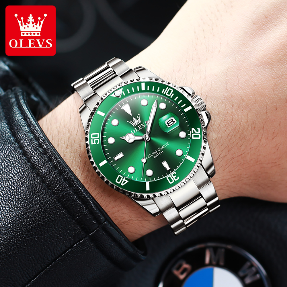 OLEVS Men's Watches 5885G Top  - огляд і ціна Luxury Watch Green Dial